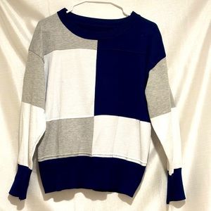 Navy, gray & White SHEIN sweater.